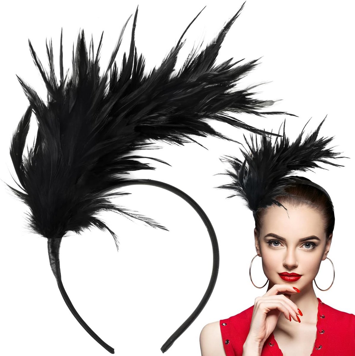 Zwarte 1920s Hoofdband Dames met Veren - Gatsby Haaraccessoire