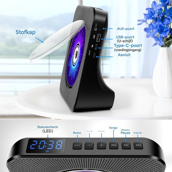 TENZHVXI - Cd-speler - Draagbare Cd-speler Met Bluetooth - Verticale Desktopontwerp/Lcd-scherm/HiFi-luidsprekers - 1 Stuk - Zwart van Merkloos — afbeelding 5