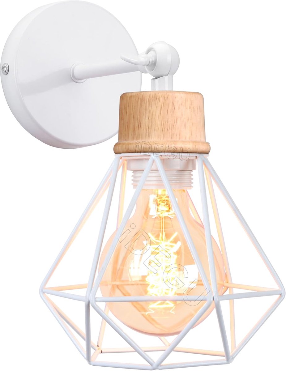 Industriële Wandlamp met Kooi en Hout - Verstelbare Vintage Plafondlamp voor Woonkamer en Slaapkamer
