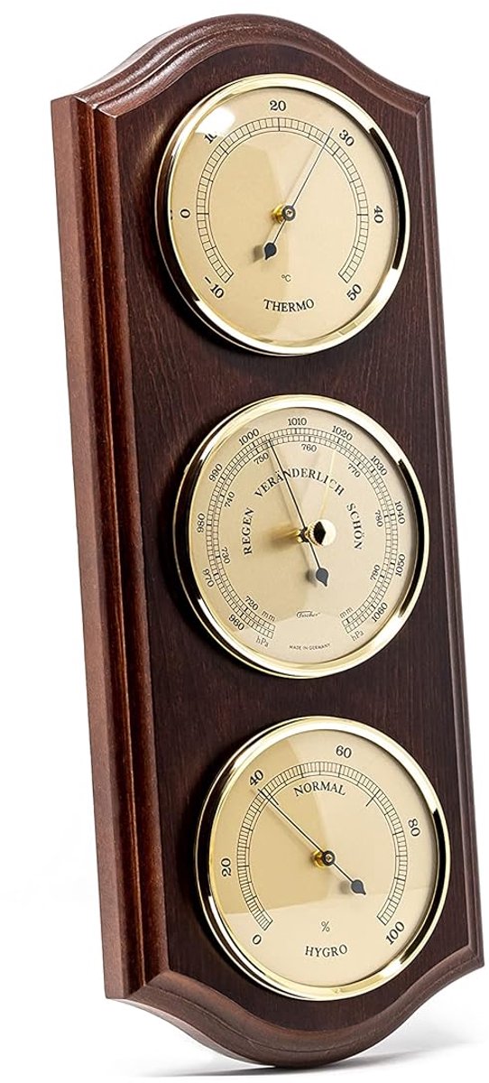Weerstation Hout met Barometer, Hygrometer en Thermometer - Nauwkeurige Weergave
