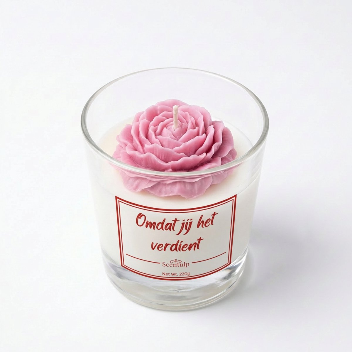 Scentulp - Luxe Geurkaars Cadeau “Omdat jij het verdient” – Handgemaakte Geurkaars met Amber, Sandelhout & Vanille – 220g