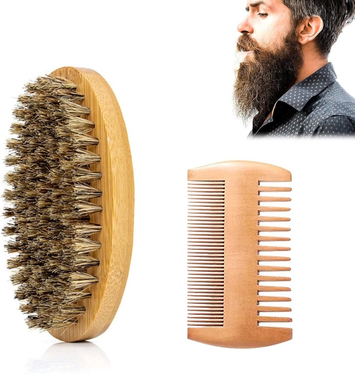 Baardborstel Heren - Natuurlijke Borstel voor Verzorgde Baard en Snors