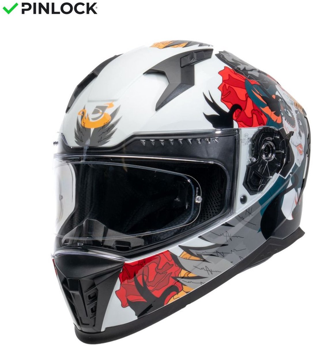 MOTOBLOUZ EROS CALAVERA Integraalhelm - ECE 22.06 gekeurde Helm Scooter, Motor & Brommer - Heren & Dames - Wit - L
