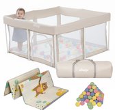 Elissio® -Grondbox Baby - Inklapbare Speelbox met Dubbelzijdige Speelmat & 50 Ballen - Kruipbox - Kinderbox - Playpen Baby - 125x125x65 CM - Beige