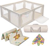 Elissio® - Grondbox – Inclusief Dubbelzijdige Speelmat – Baby Speelbox met 50x Speelballen - Kinderbox - Playpen - 180x150 CM - Beige