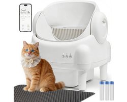 Zelfreinigende Kattenbak - Grote Capaciteit Automatische Kattenbak -XXL 76L - Electrische Kattenbak - Incl. App-Met Kattenbakmat en 3 rollen opvangzakjes