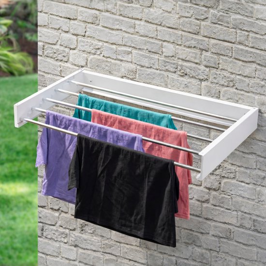 KROMS Wanddroogrek XL Full Color Wit 100 cm - 6m Drooglengte - Incl. Boormal - Droogrek Inklapbaar - Wasrek Hangend - Uitklapbaar - Muur - Ophangbaar
