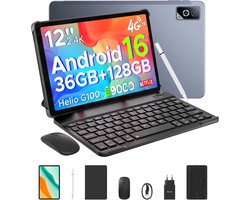 DOOGEE Tab G6 Pro VIP - Tablet - 36GB RAM + 128GB ROM (2TB/TF) - 9000mAh/18W - 12 inch 2.4K 90Hz - 4G LTE - Gemini AI - Helio G100 - 5G WiFi - Face ID - Dubbele luidsprekers - OTG - Met toetsenbord, muis, leren tas en pen