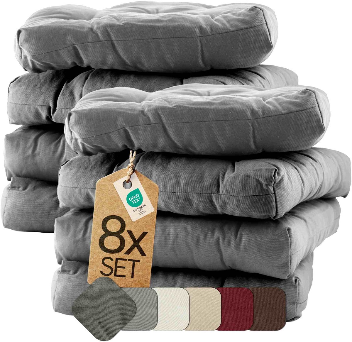etérea Heidi Zitkussen Stoelkussen - Seat Cushion 8 Stuk - 42x42 cm - Grijs