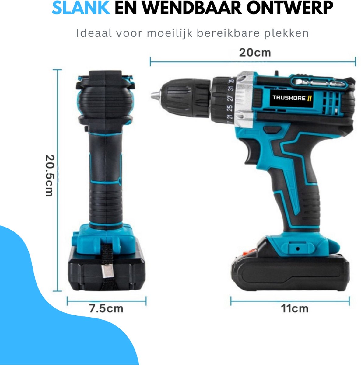 Truskore Draadloze Accuboormachine – Compacte Elektrische Boor & Schroevendraaier – Inclusief 2 Oplaadbare Batterijen – Ideaal voor Klusjes in en om het Huis – Boormachine - Boorhamer - Met Gereedschapsset – foto 8