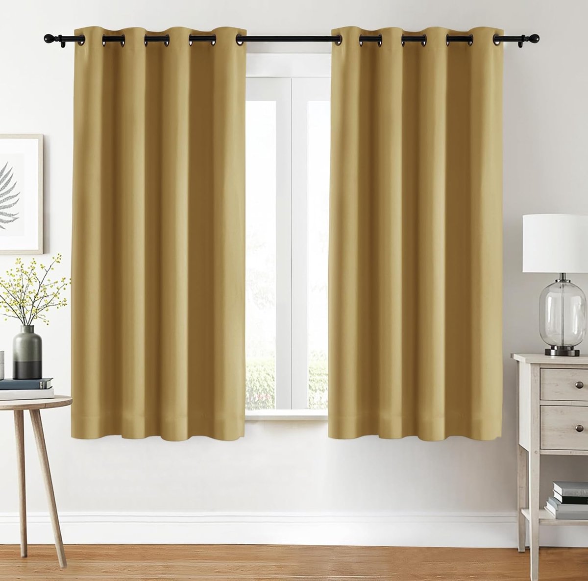 Famanu Thermisch verduisterende gordijnen met oogjes - 2 panelen - 117 x 137 cm - slaapkamer en woonkamer - beige - Japandi stijl