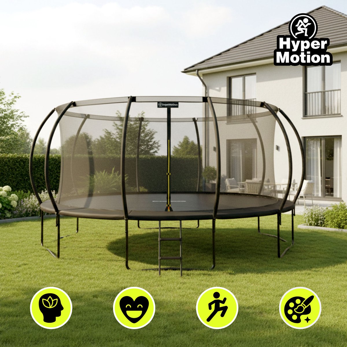 HyperMotion Kindertuintrampoline 3+, trampoline met ladder en binnennet voor huis en tuin, kinderspeelplaats, kindertrampoline, dubbele poten, 487 cm, 16 ft — afbeelding 16
