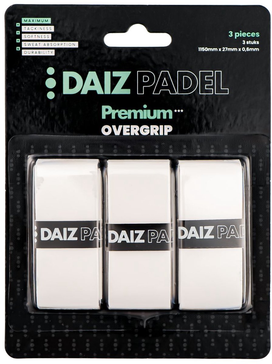 DAIZ PADEL Racket Overgrip - PRO Padel Grip tape - Zacht & Comfort - Duurzaam - Antislip - Overgrip Tennis & Padel - Grip Padelracket - Wit - 3 stuks