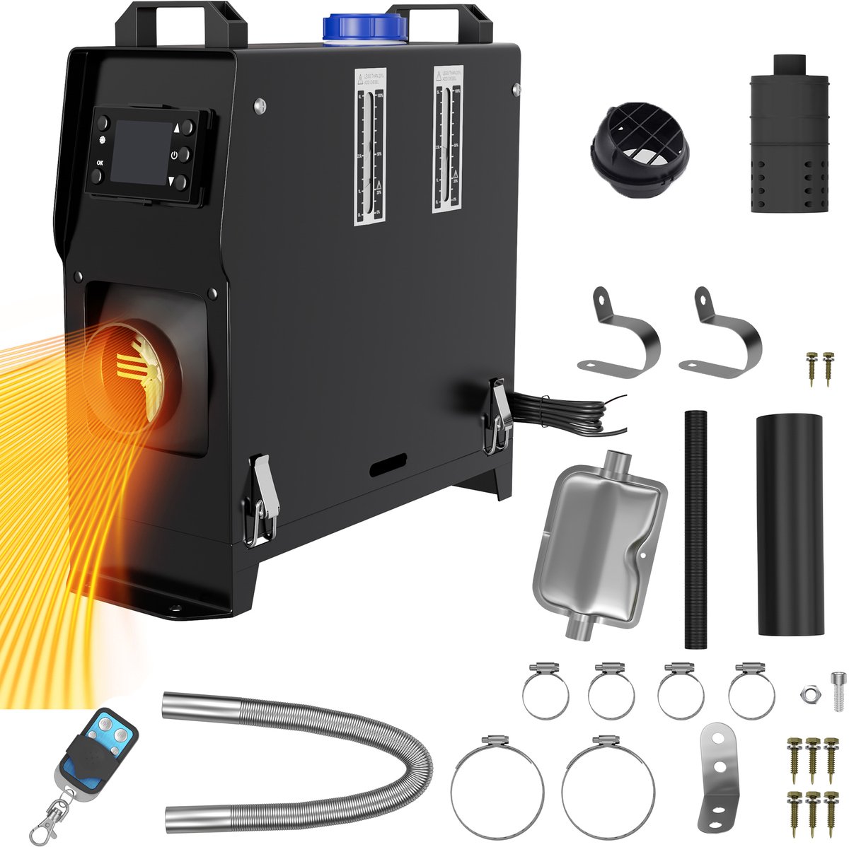 12V diesel standkachel 8kW diesel luchtverwarming met afstandsbediening, LCD-monitor en geluiddemper voor auto, vrachtwagen, camper, motorhome, boot, bus type C