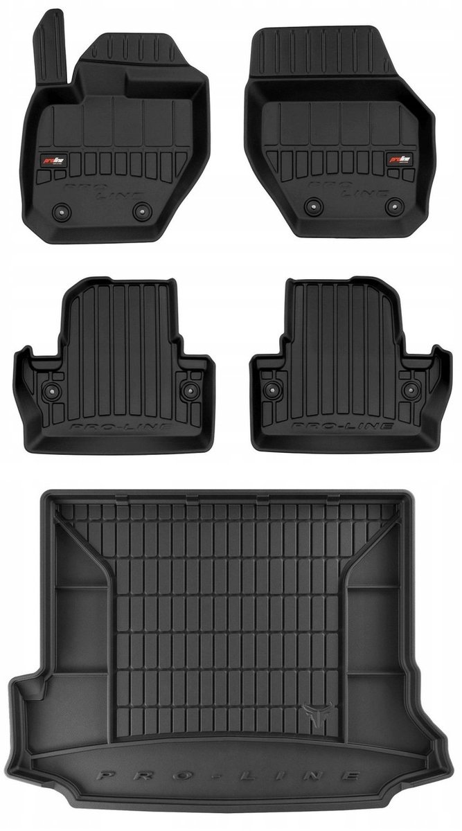Frogum ProLine Complete Set: Luxe Rubberen Automatten + Kofferbakmat - Geschikt voor VOLVO V60 I Kombi 2011-2018 - Perfecte Pasvorm - Geurloos TPE - Zwart