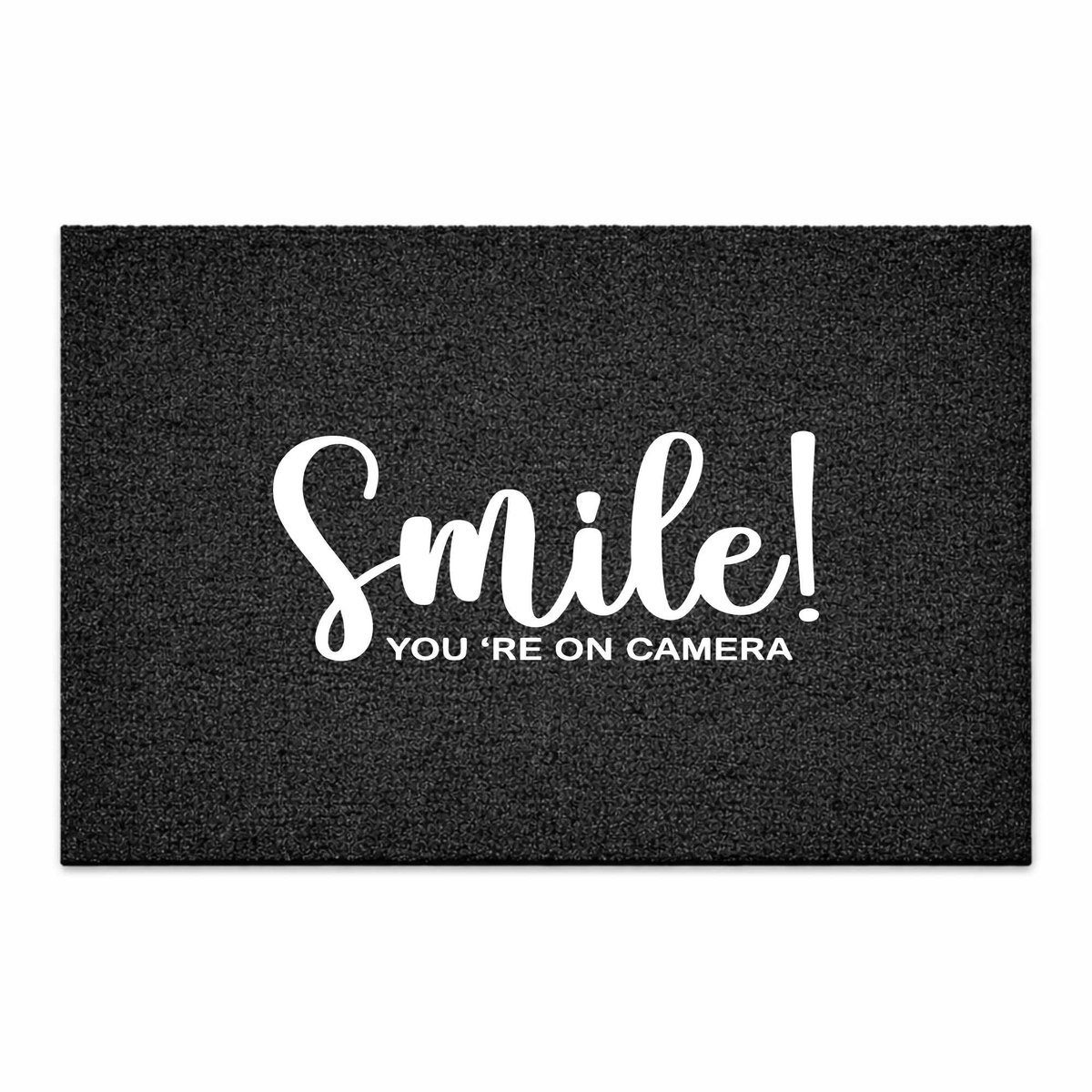 Deurmat Smile, you're on camera - Zwart - 60 x 40 cm - Deurmat Binnen - Droogloopmat - Deurmat met Tekst - Schoonloopmat - Grappige Deurmat