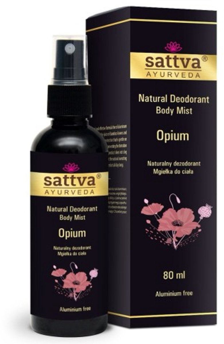 Deodorant 'Opium' (body mist), aluminiumvrij, Sattva ayurveda, veganistisch, 80 ml