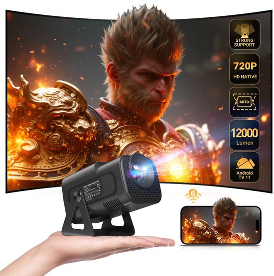 D&A Home Theater Projector 4K LED Mini Beamer Bluetooth HDMI Android 720p Draagbaar 12.000 Lumen