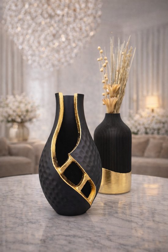 Luxury Layerzz - droogbloemenvaas rosegolden rift - 3d geprint - handgemaakt - bladmetaal - duurzaam - cadeau - rosegoud