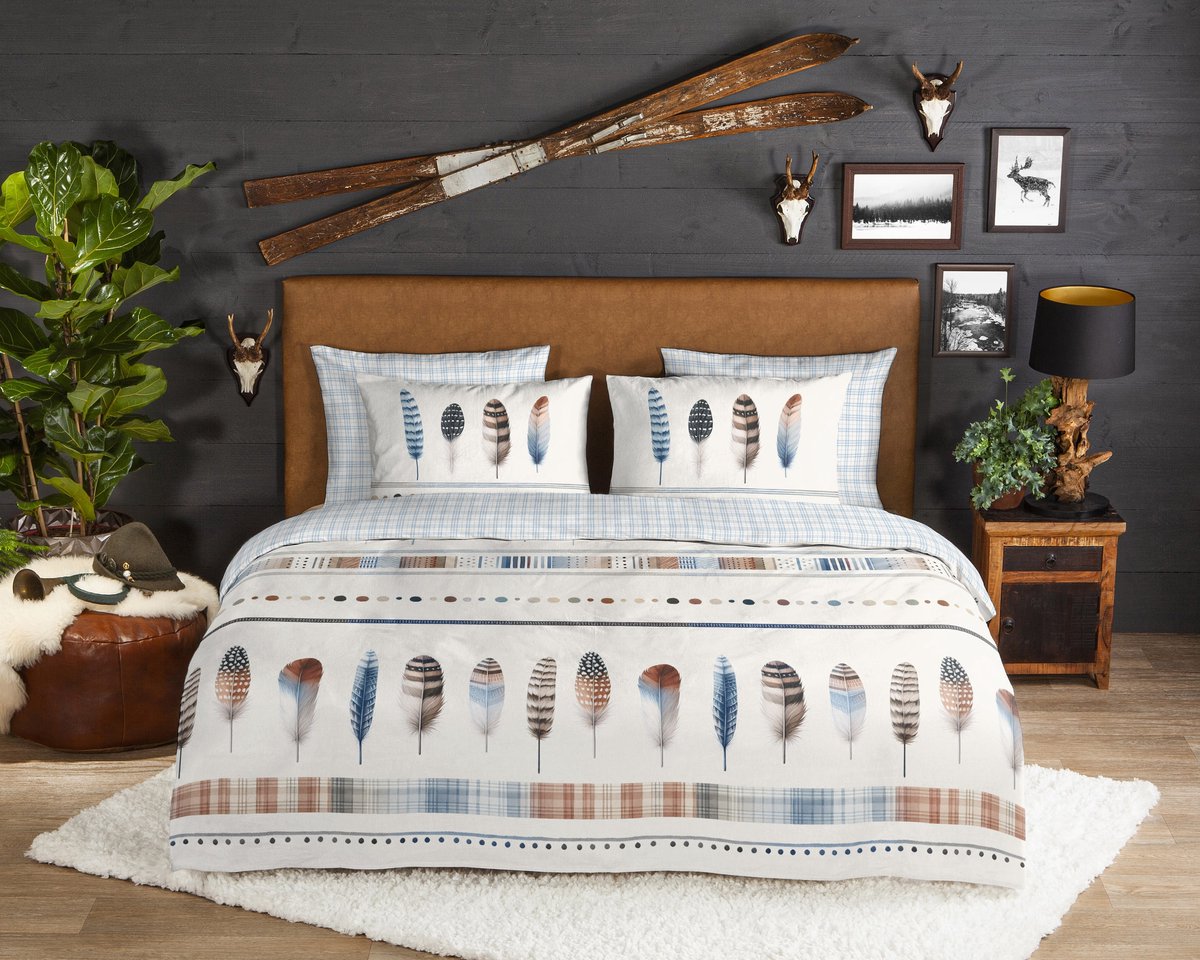 Good Morning dekbedovertrek veren in boho-thema - 2 persoons 200x200/220 cm - Blauw - 100% Katoen flanel