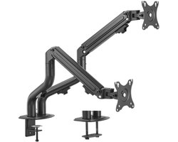 Gembird Verstelbare Bureau Monitorarm voor Dubbele Monitoren, 17–32 Inch, 8 kg per Monitor, Verstelbare Gasveren, 180° Rotatie, Kanteling +90° tot -45°, 90° Zwenkbaar, VESA-compatibel, Zwart