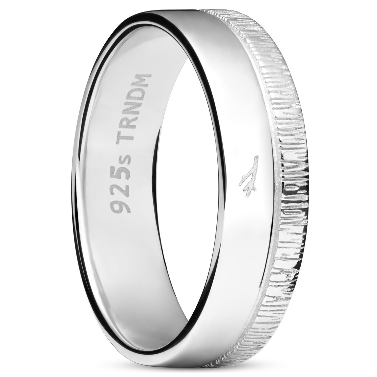 Adrian Gepolijste 925 Sterling Zilveren Ring met Boomschorstextuur
