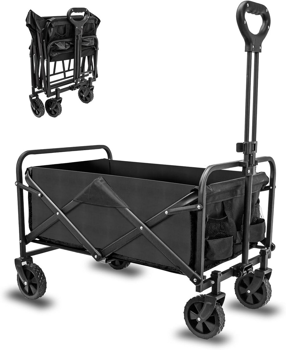 Opvouwbare Handwagen voor Strand, Camping en Outdoor - Zwart Duwkar