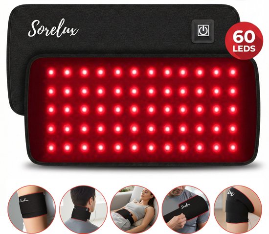 Sorelux - Infraroodband - 60 Red Light Leds - Infrarood Roodlichtband - Draagbaar - Rood Licht Therapie - Infraroodlamp - Onderrug, Schouders, Benen, Nek - Red Light therapy