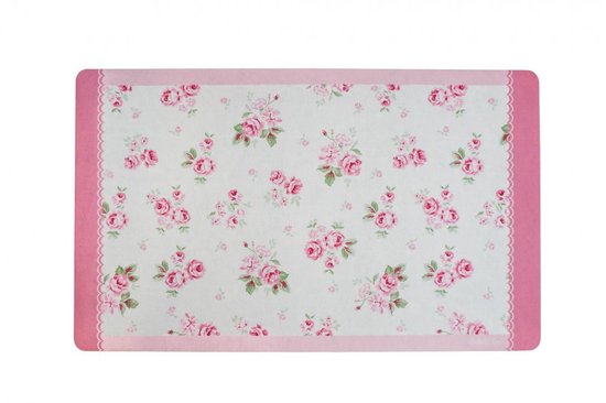 Isabelle Rose badmat antislip 45x75 cm – Wasbaar 30°C – vloermat met rubber onderkant – Wit roze rozenmotief - Badmat met bloemen