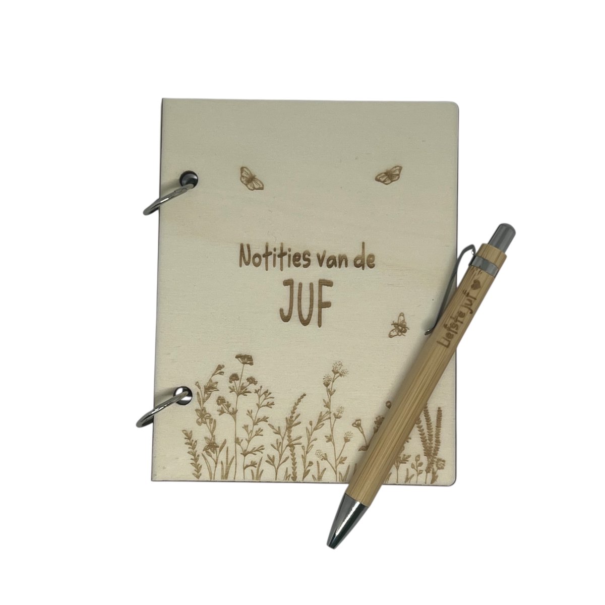 Notitieboekje en pen JUF | bloemen | cadeaudoosje | jij bent de liefste | liefste juf | topjuf | einde schooljaar | juffen | meester | cadeau