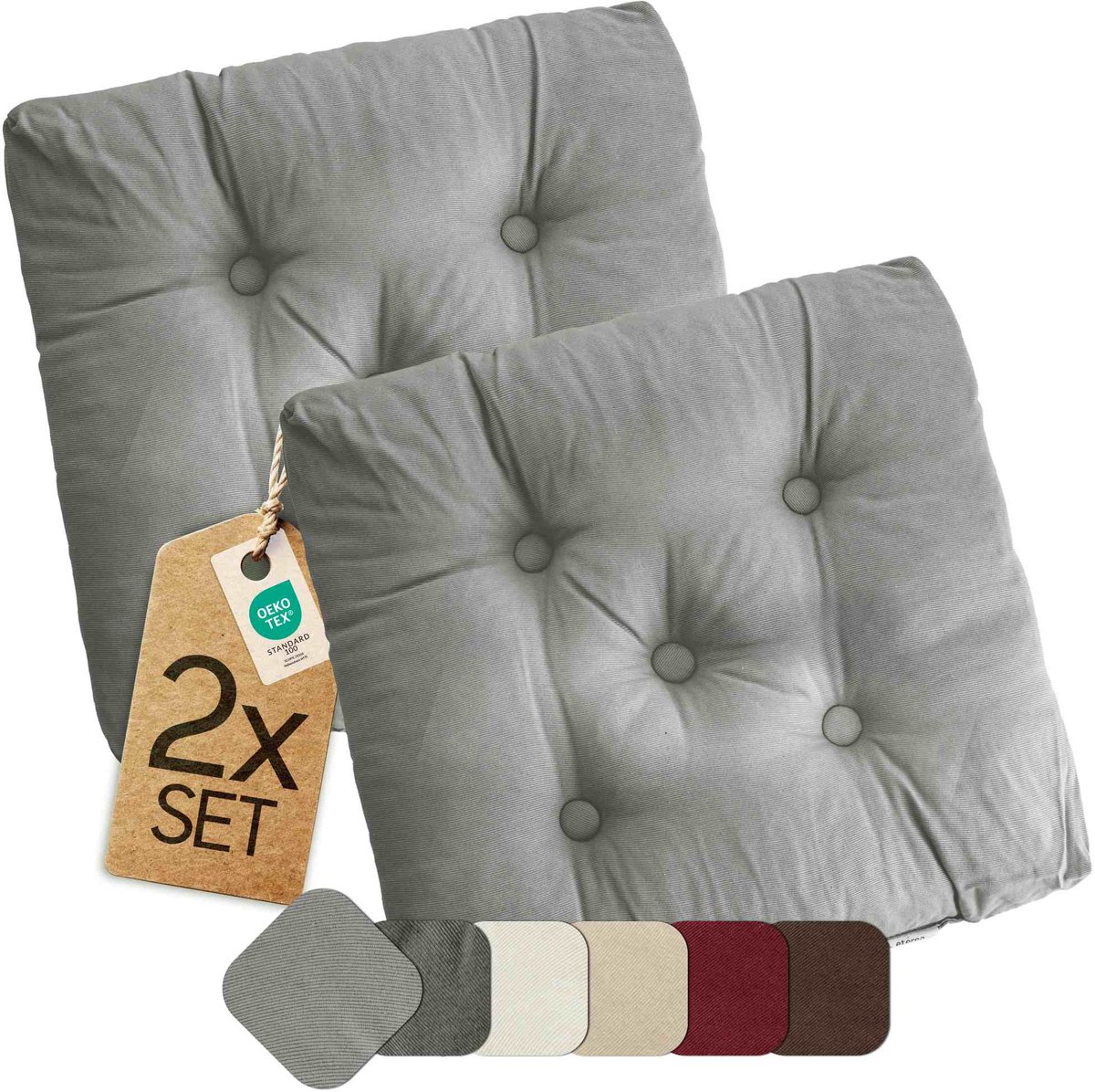 etérea Heidi Zitkussen Stoelkussen - Seat Cushion 2 Stuk - 42x42 cm - Grijs