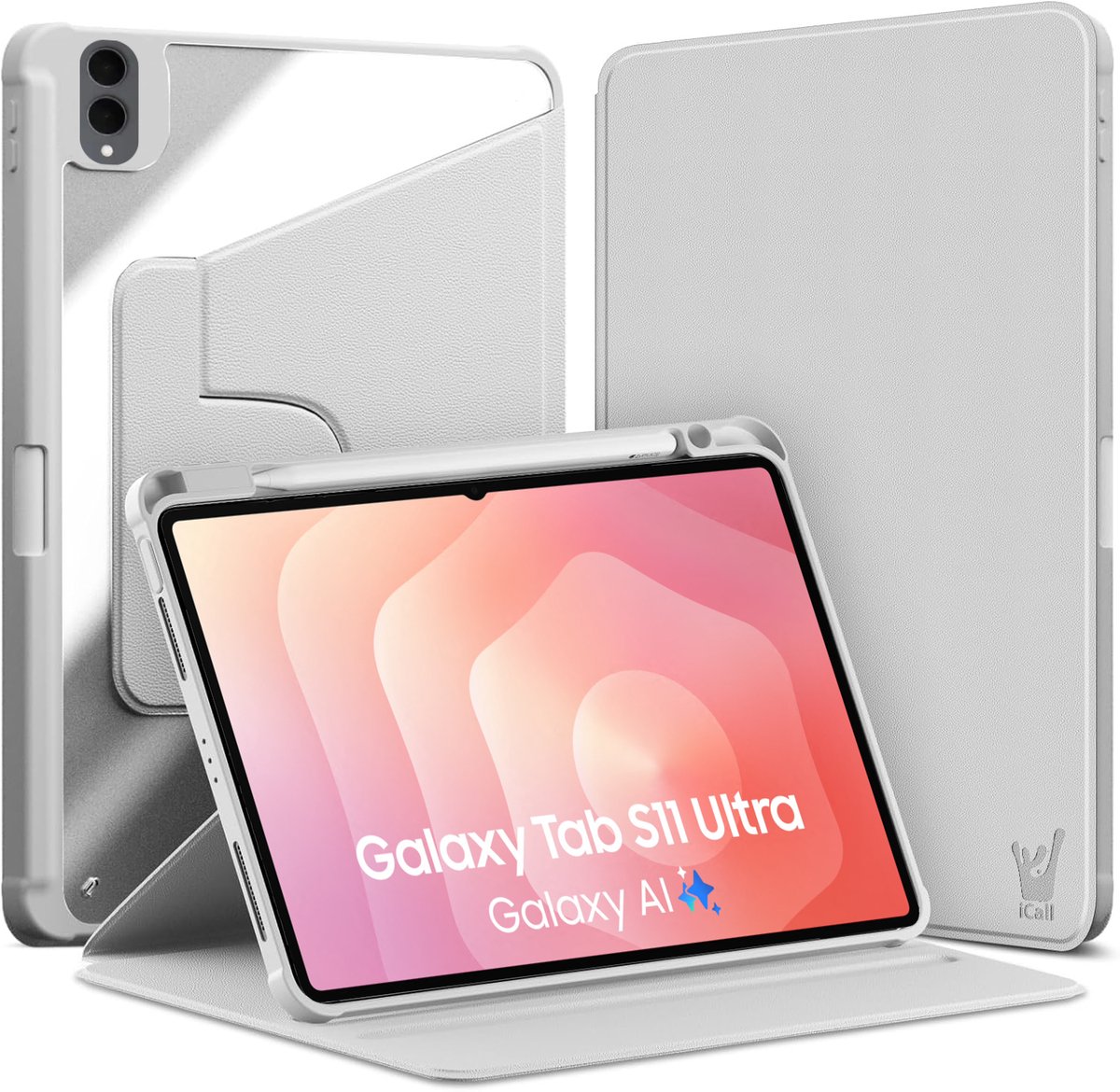 Hoes geschikt voor Samsung Galaxy Tab S11 Ultra 11 14.6 inch – 360° draaibaar – Met pencil houder – Grijs