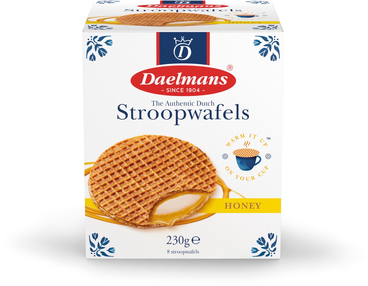 Daelmans Honing Stroopwafels in Cube – 64 Stroopwafels (8x8) – 1.800 g