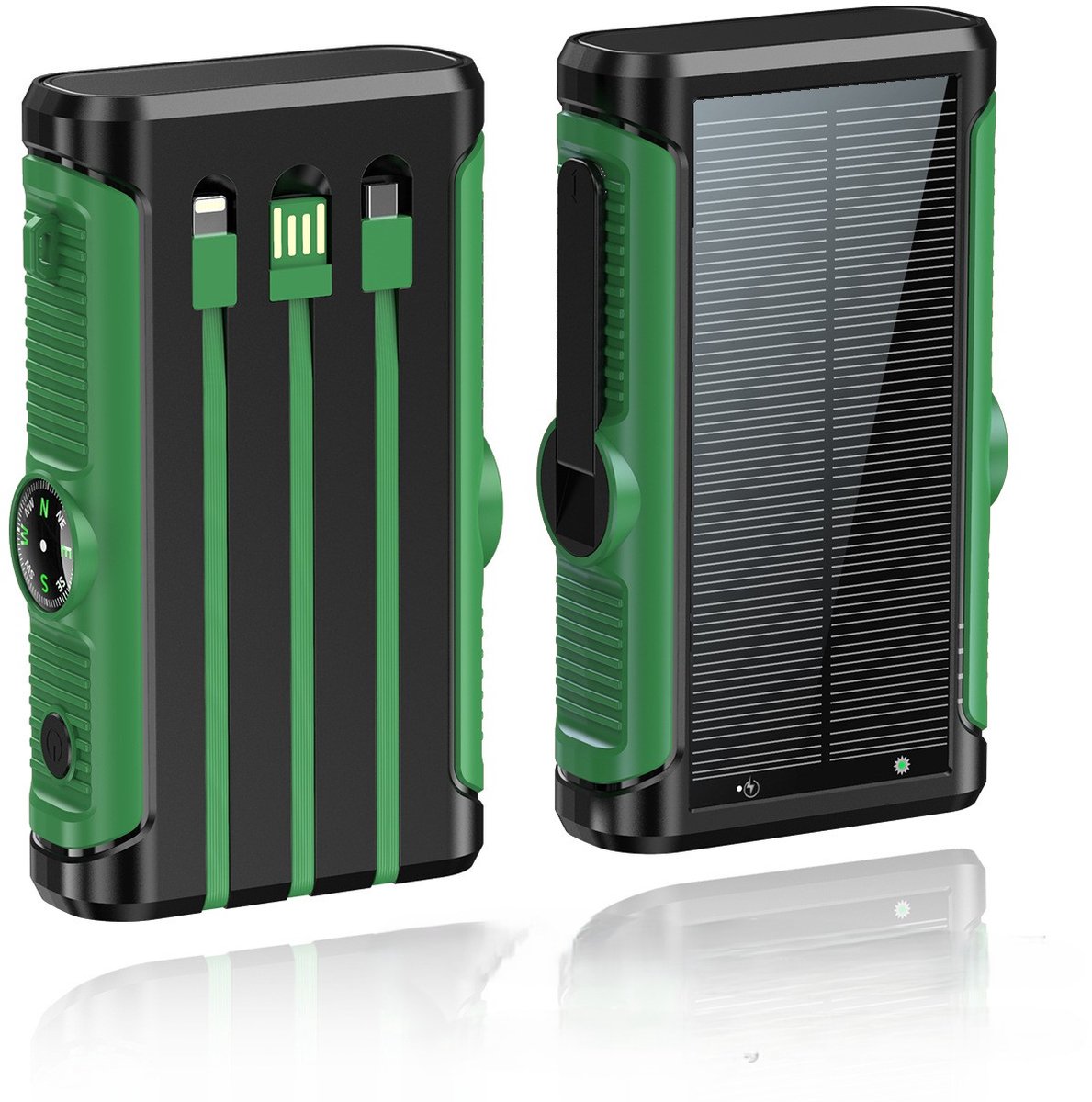 Nood Powerbank 22,5W PD - 20.000mAh – Handzwengel & Zonne-energie – Draadloos Opladen – LED Zaklamp – Outdoor Noodoplader
