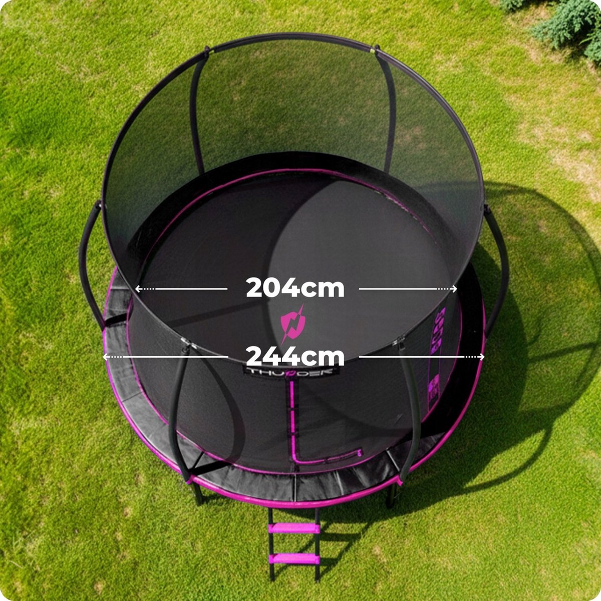 Thunder Trampoline 244 cm – Ronde Tuintrampoline – Max. 150 kg – Met Ladder – Roze — afbeelding 6