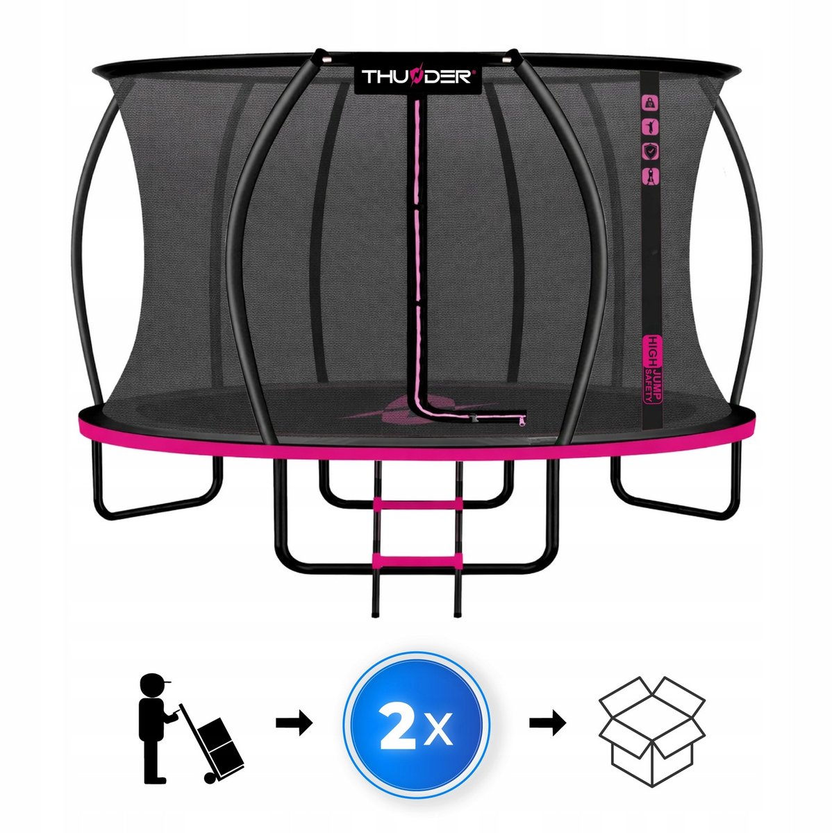 Thunder Trampoline 366 cm – Ronde Tuintrampoline – Max. 150 kg – Met Ladder – Roze — afbeelding 4