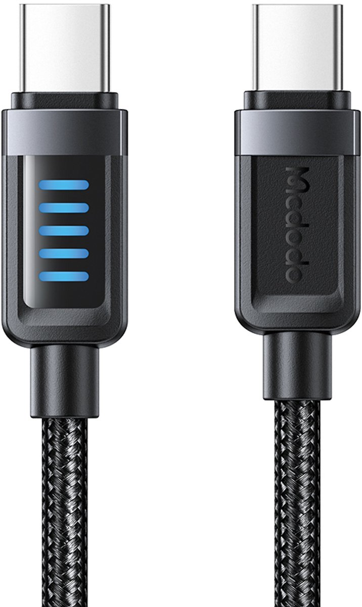 Mcdodo - 240W PD Snellader USB C naar USB C Kabel - 1.2m met Oplaadindicator - Zwart