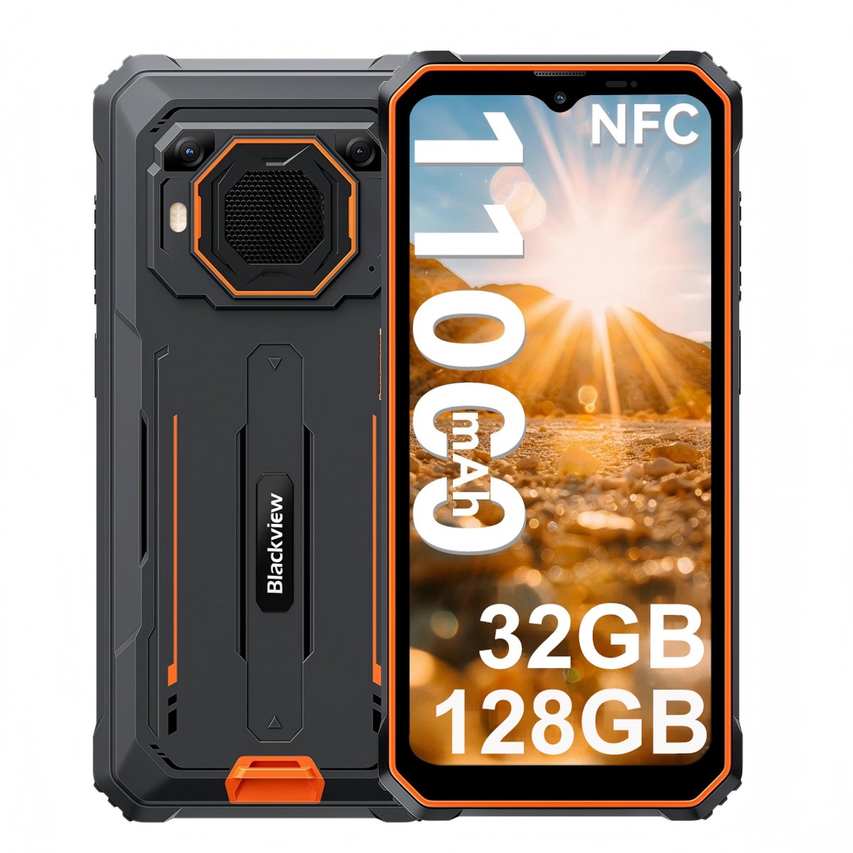 Blackview BV6200 Plus - Robuuste Smartphone - 32GB RAM - 128GB - 11000mAh - 6,56 inch - 4G Dual SIM - Android 15 - 98dB Ultra-luide luidspreker - NFC GPS - Oranje