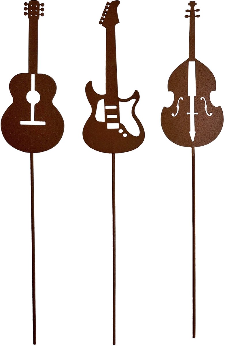 UNUS® Tuinsteker gitaar en viool in roestlook set van 3