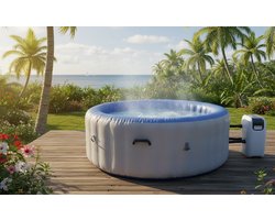 Luxe Opblaasbare Whirlpool Spa voor 4 Personen – Binnen & Buiten, Zelfopblazend, PVC Gelamineerd, 120 Luchtjets, Verwarmbaar tot 40°C – Grijs-Blauw, Rond Ø 180 cm MedahoMeStore