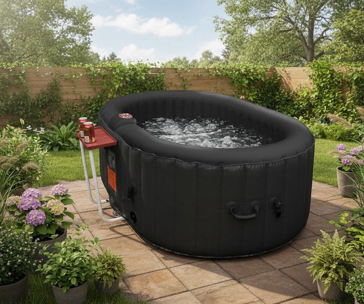Luxe Opblaasbare Jacuzzi Spa | 2-Persoons Ovalen Whirlpool met Jetted Bubbels, Drinkhouder, Filterpomp & Hoes | 145 Gallon | Zwart | Ontspanning en Wellness Thuis medahomestore