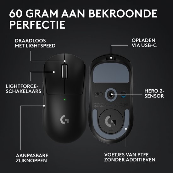 Logitech G Pro X Superlight 2 - Draadloze Gaming Muis - Lightspeed - Zwart