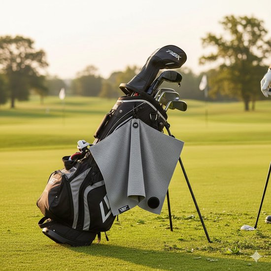 UST Golf handdoek - Geïntegreerde borstel - Ophang magneet - 75 cm x 50 cm - Kleur Grijs ** Inclusief Tees en Marker van UST — afbeelding 5