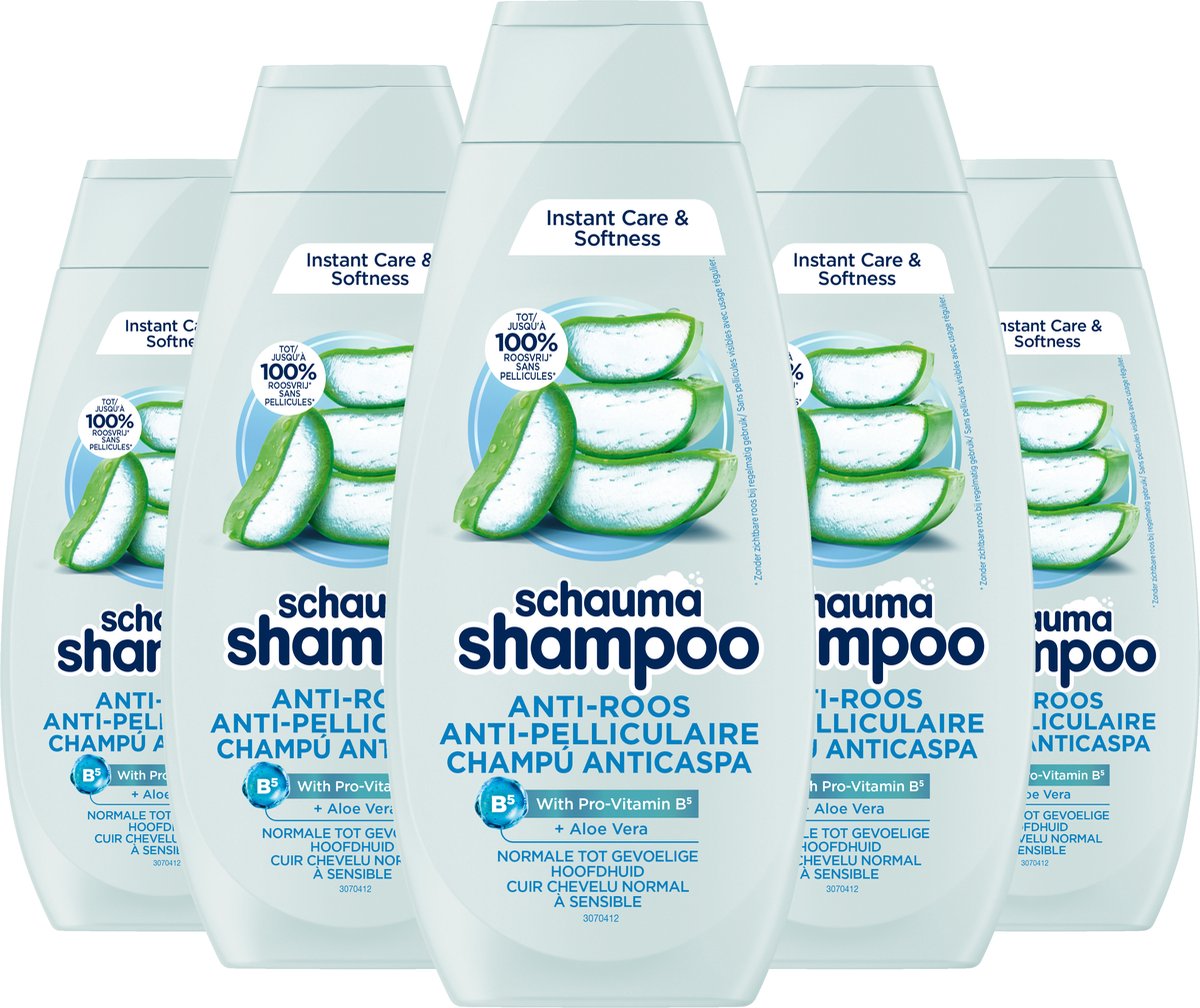 Schauma Shampoo Anti Roos - Haarverzorging - Roosvrij en Fris Haar - Aloe Vera - Voor Normale tot Gevoelige Hoofdhuid - Voordeelverpakking - 5x 400ml