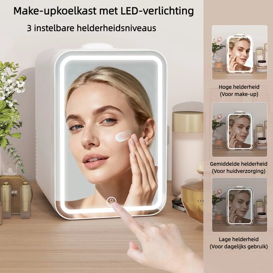 Puluomis Mini koelkast - 8L - Skincare Fridge - LED-verlichting - Make-up Koelkast - DC 12/24V & AC 220-240V - Koelen & Verwarmen - Wit van Merkloos — afbeelding 4