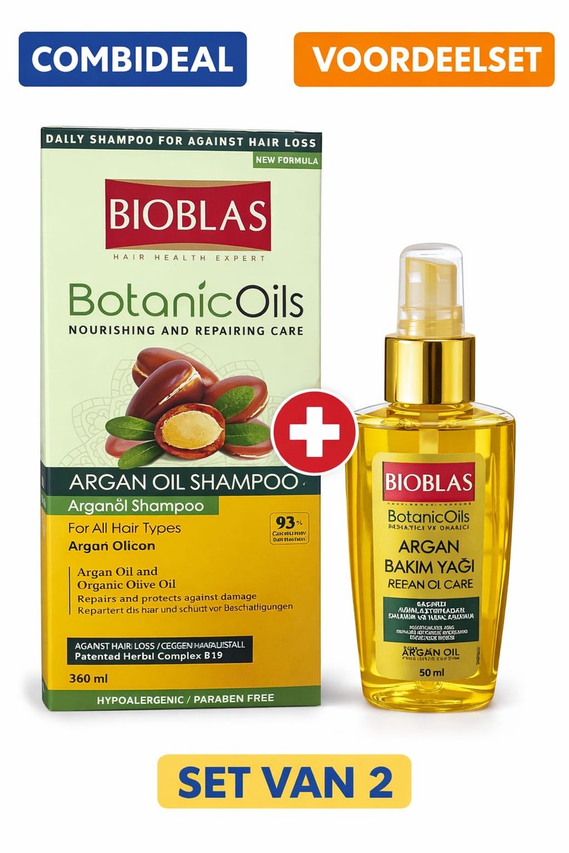 Bioblas BotanicOils Argan Oil Shampoo 360 ml + Argan Verzorgingsolie 100 ml – Voordeelset (Set van 2)