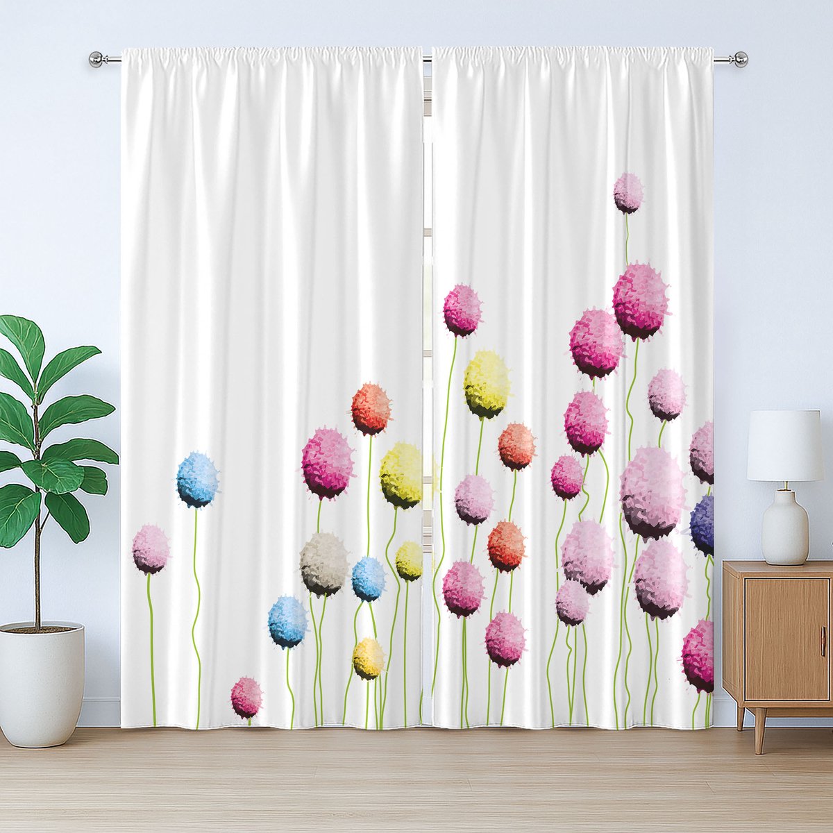 ABAKUHAUS Rustiek bloemengordijn, Amarant bloemenpatroon, Slaapkamergordijn met geplooide band, lussen en haken, 280 x 225 cm, Wit Meerkleurig