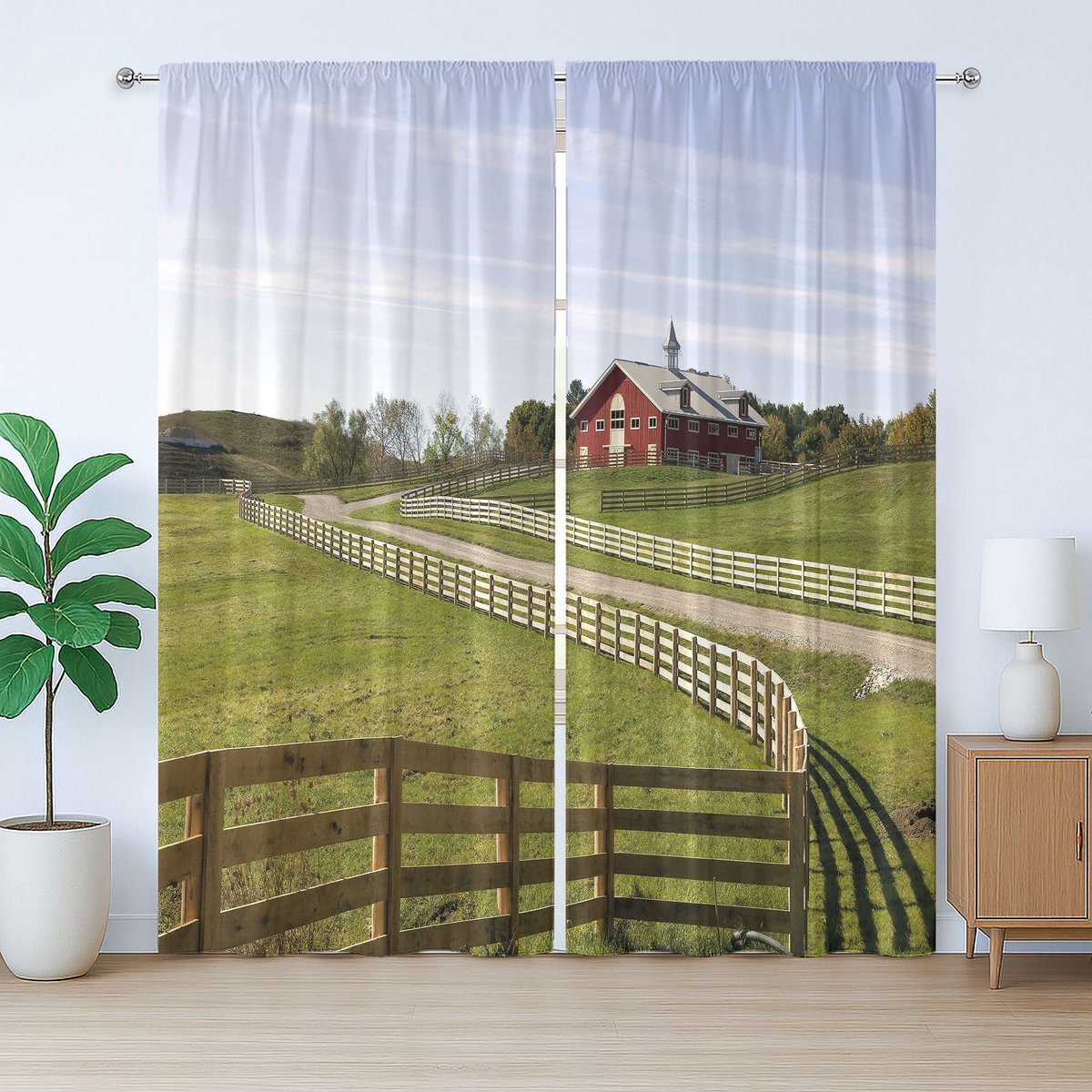 ABAKUHAUS Landelijke Rustieke Gordijn, Landelijk Gordijn, Slaapkamergordijn met Plooiing, Lusjes en Haken, 280 x 175 cm, Wit Groen Bordeaux