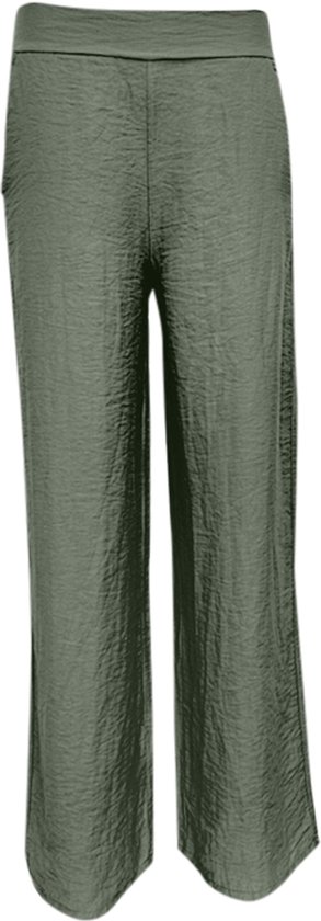 Groene wijde broek met elastische band en kreukeltextuur.