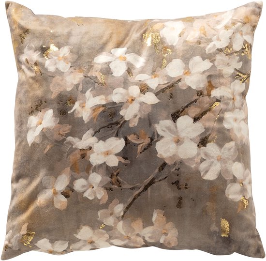 Dutch Decor SUZY - sierkussen 45x45 cm - bloemenprint - Driftwood - taupe - Inclusief binnenkussen - Luxe kussens voor woonkamer & bank